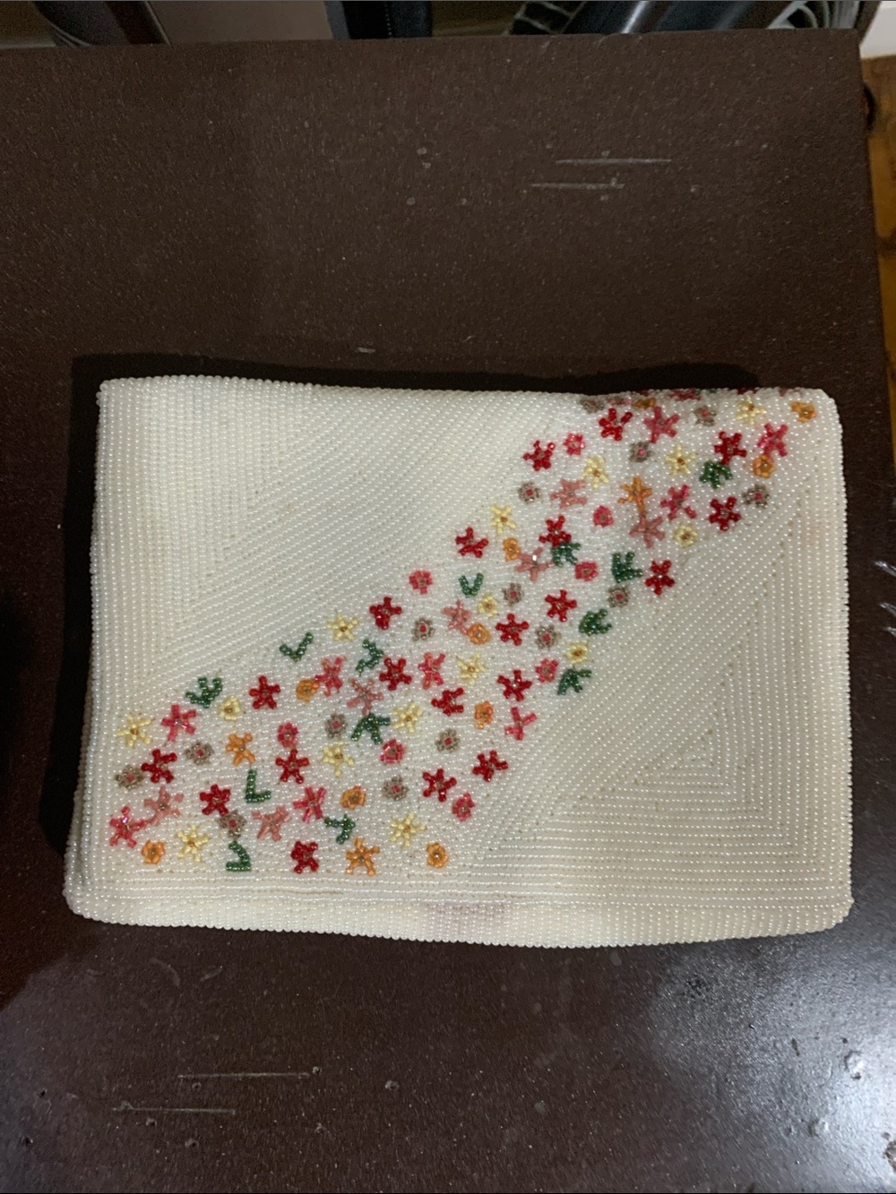 Walborg Vintage handmade Beaded White Floral Clutch